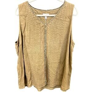 NWT Wonderly Sage Brown Garment Dyed Tank Blouse Plus Size XXL